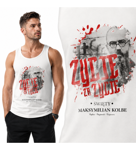 tank-top patriotyczny MAKSYMILIAN KOLBE BIAŁA